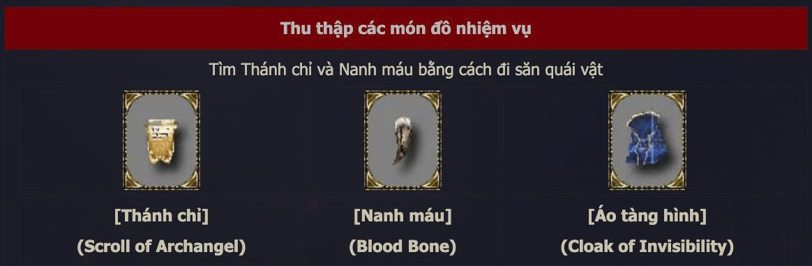 Vật phẩm Thánh chỉ và Nanh máu MU Đại Việt
